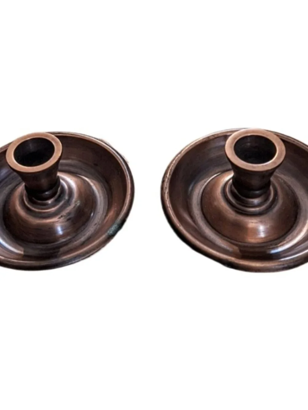 Vintage Pair Short Solid Copper Taper Candlesticks Candle Compliments Korea
